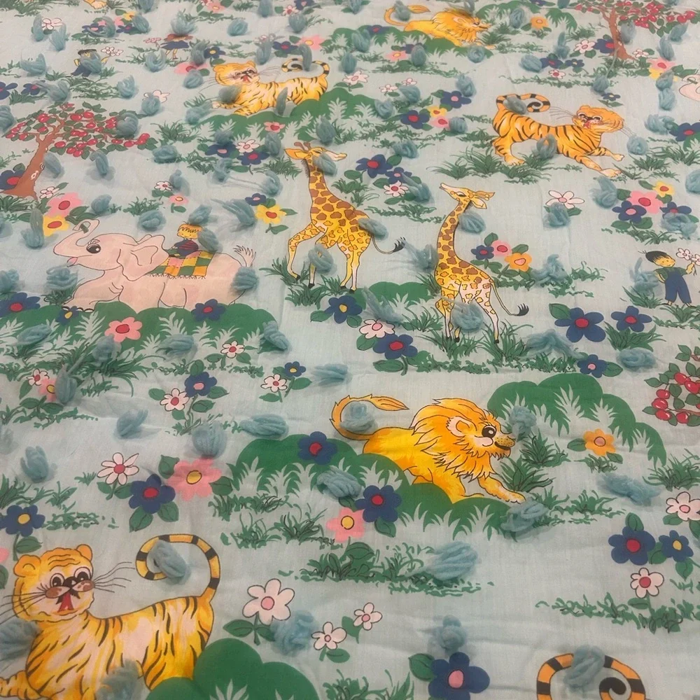 Vintage Handmade Baby Animal Comforter Full Quilt 74x90”
